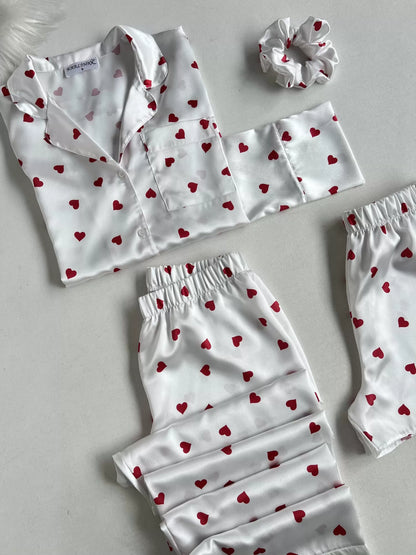 8Pc Heart Printed Satin Nightwear for Women | Premium Nightwear's