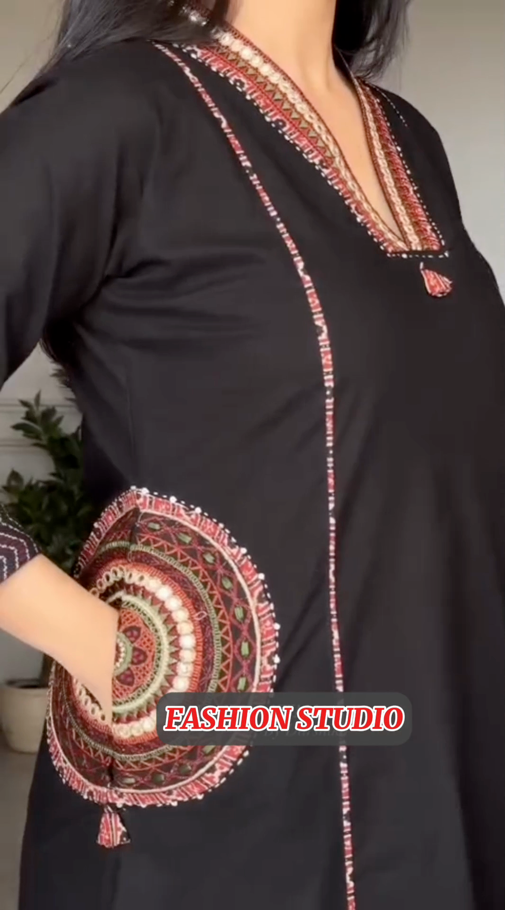 3-Piece Black Lawn printed Suit with Monar Dupatta & printed Pockets