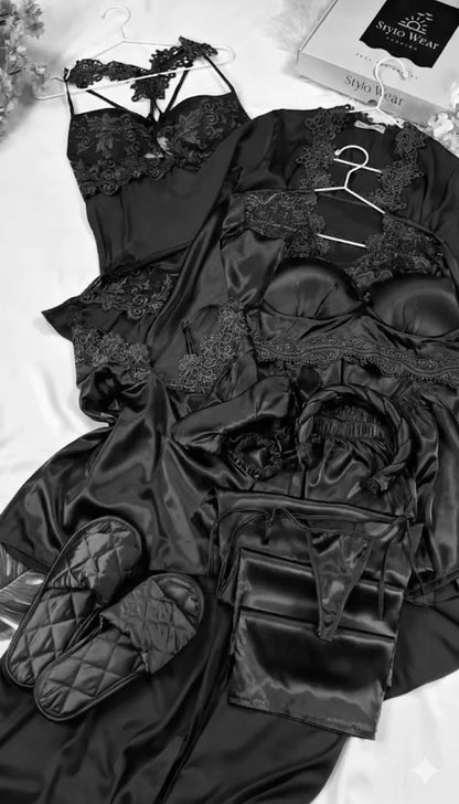 8Pc Luxury Silk Bridal Nightwear Set for Women